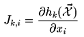 J_{k,i} = dh( X )/dx